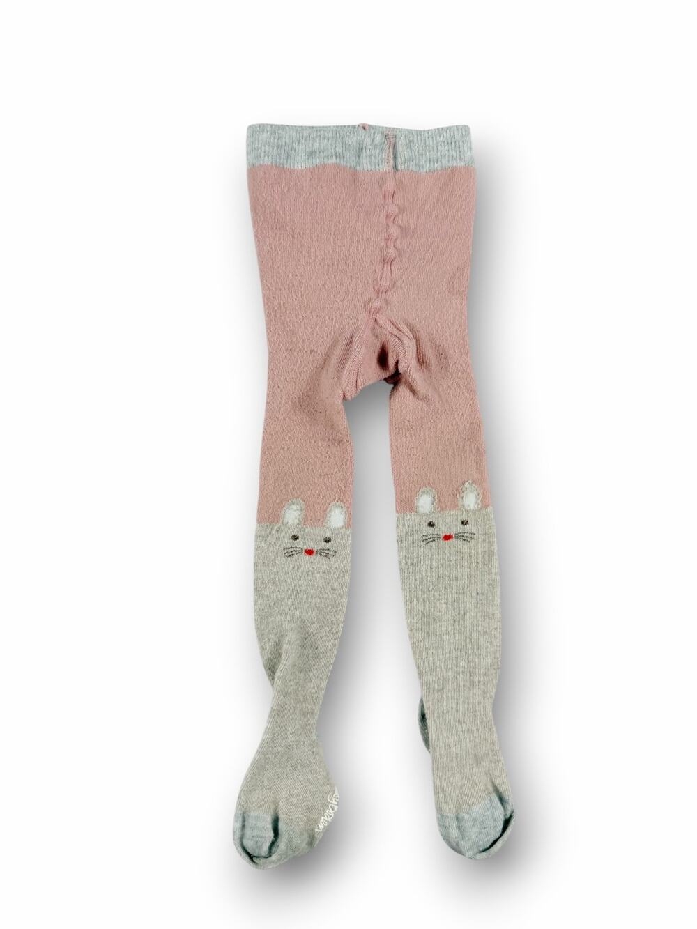 Mini Baby Boden Mouse Footed Tights Pink Gray 18-24 Months